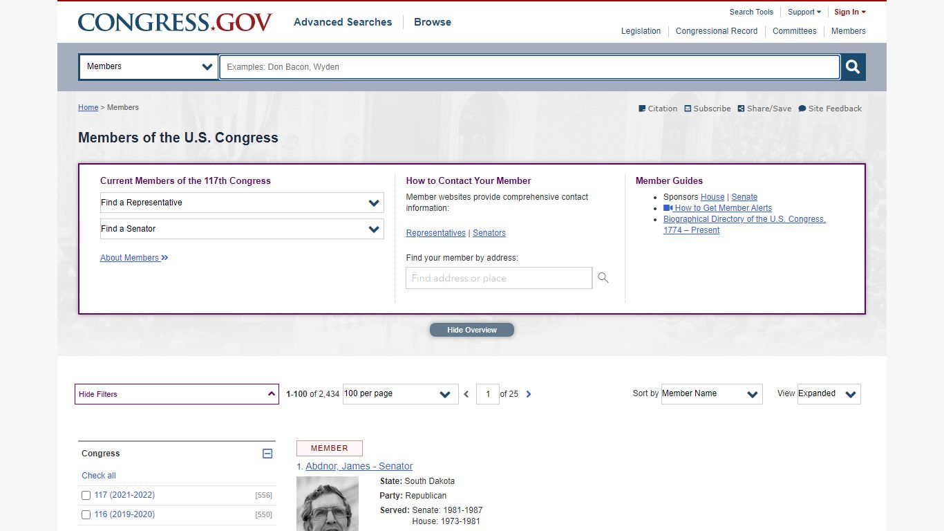Members of the U.S. Congress | Congress.gov | Library of Congress