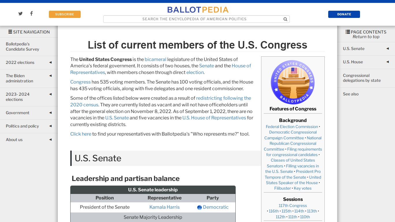 List of current members of the U.S. Congress - Ballotpedia